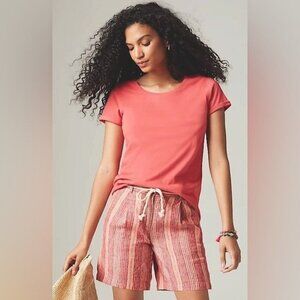 J.Jill Love Linen Pink Striped Cape Cod Pleat Front High Waist Short Size 6 NWT